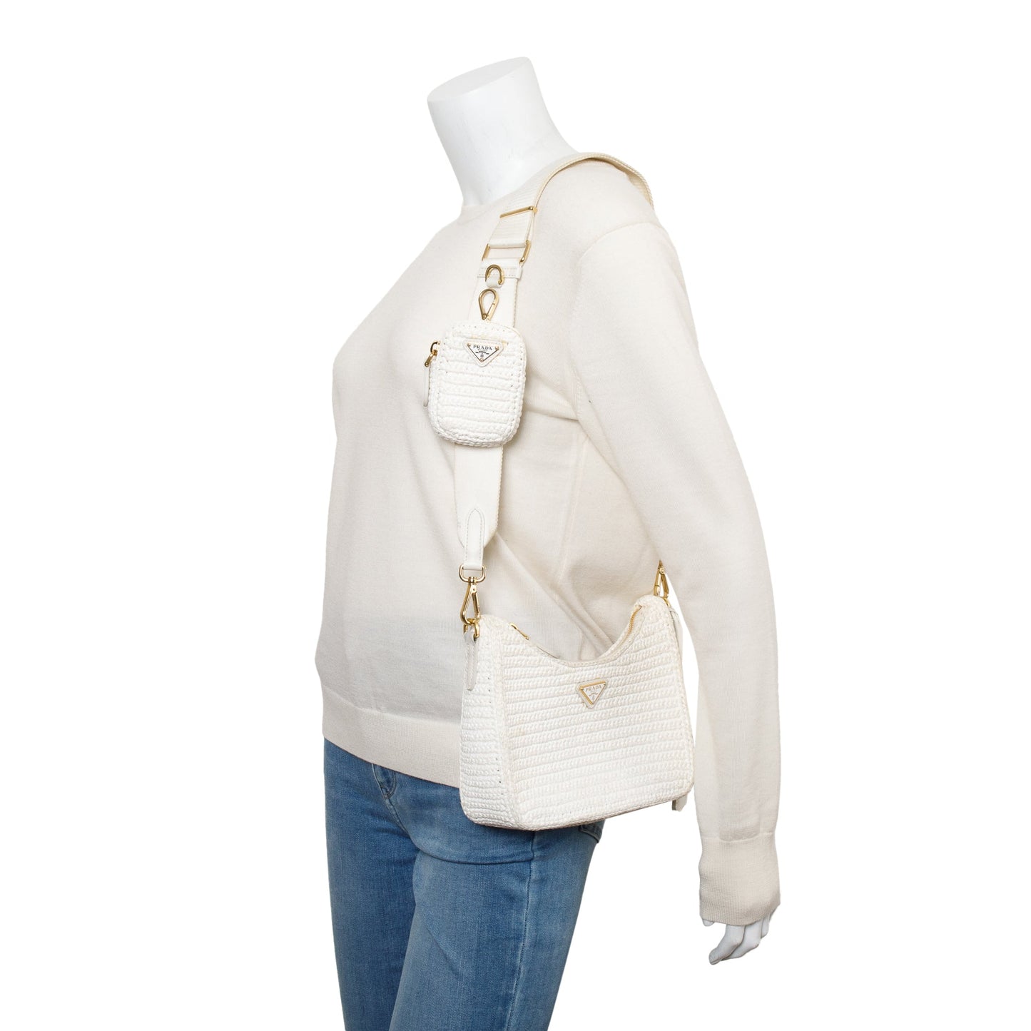Prada White Re-Edition 2005 Crochet Shoulder Bag