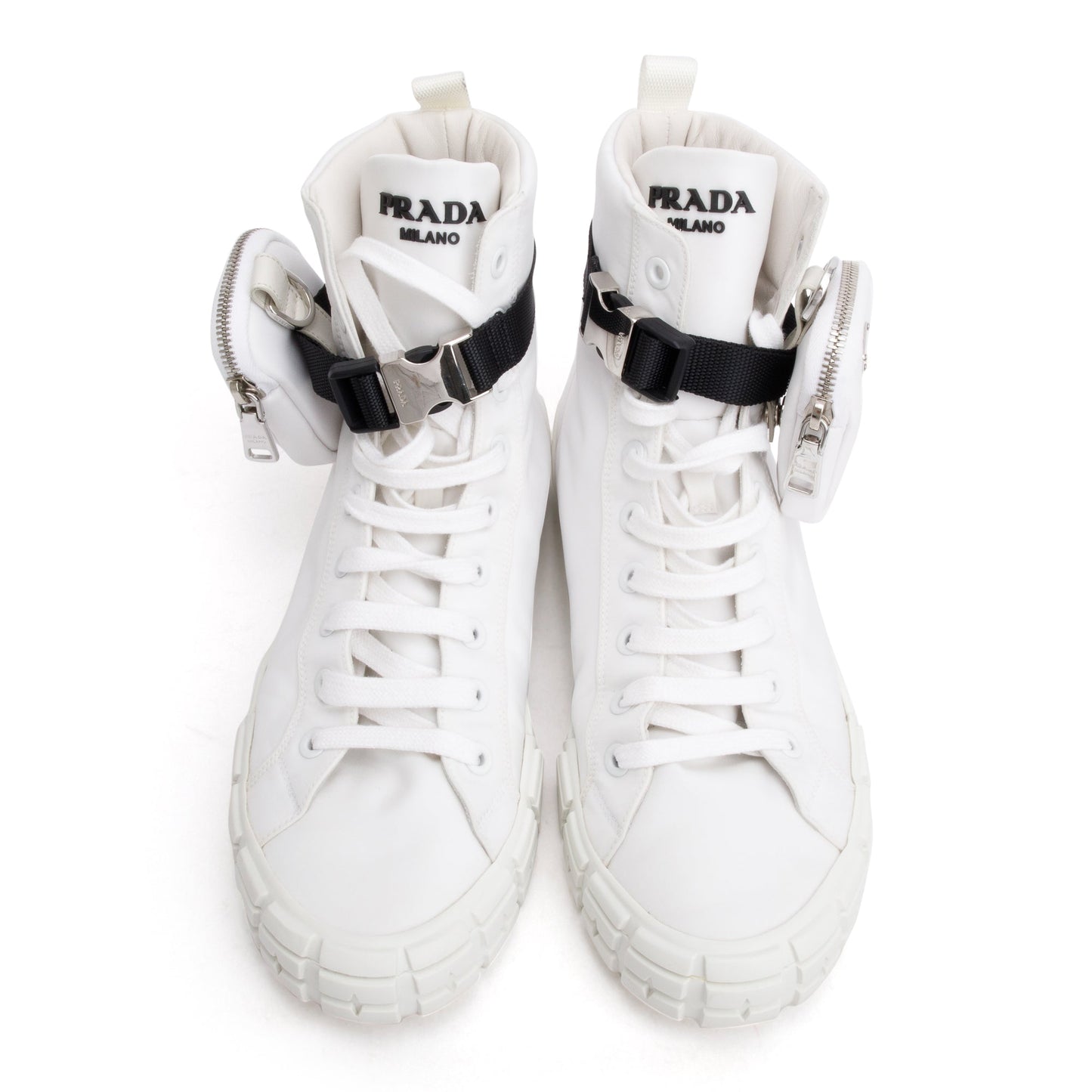 Prada White Re-Nylon Wheel High-Top Sneakers