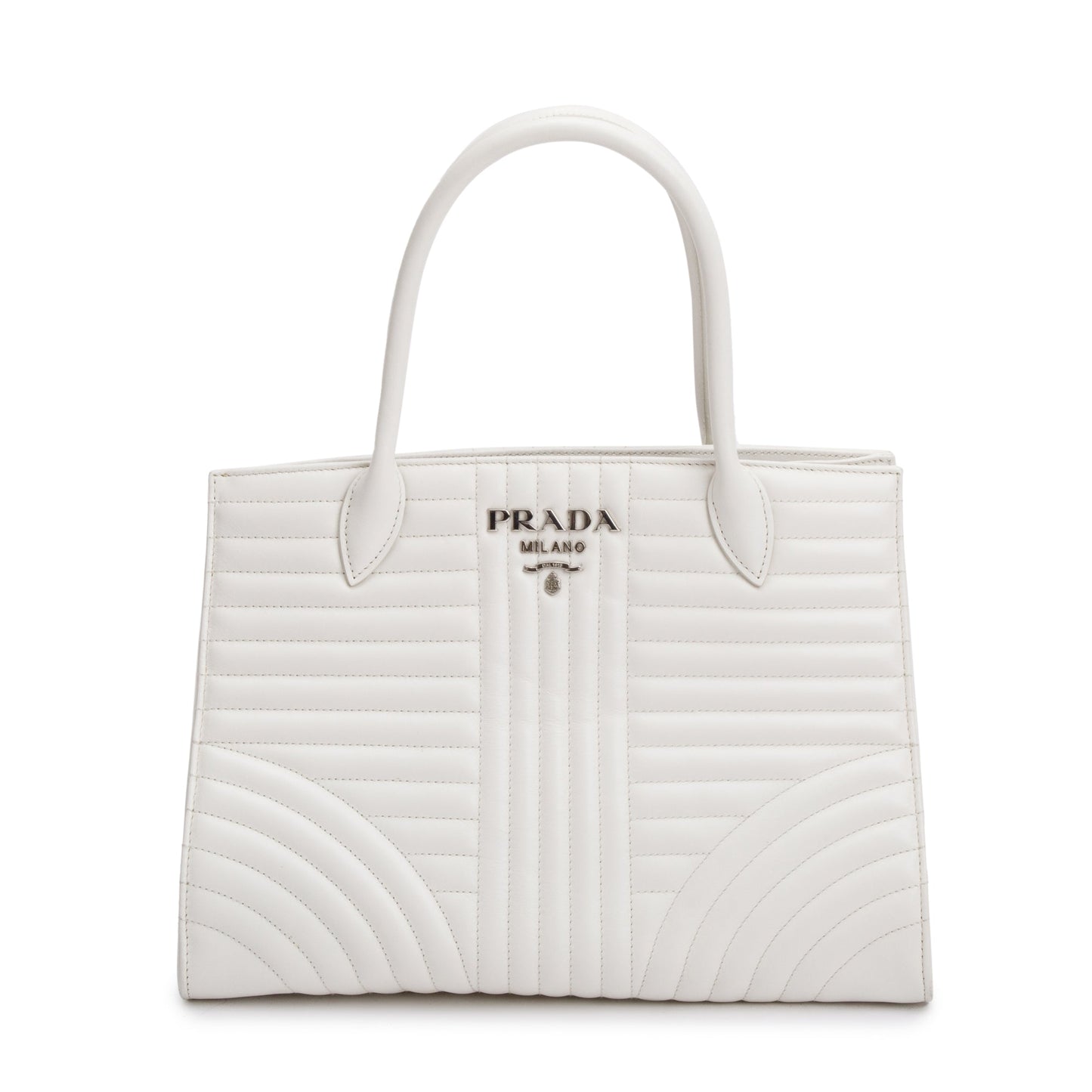 Prada White Soft Calf Impunture Diagramme Tote