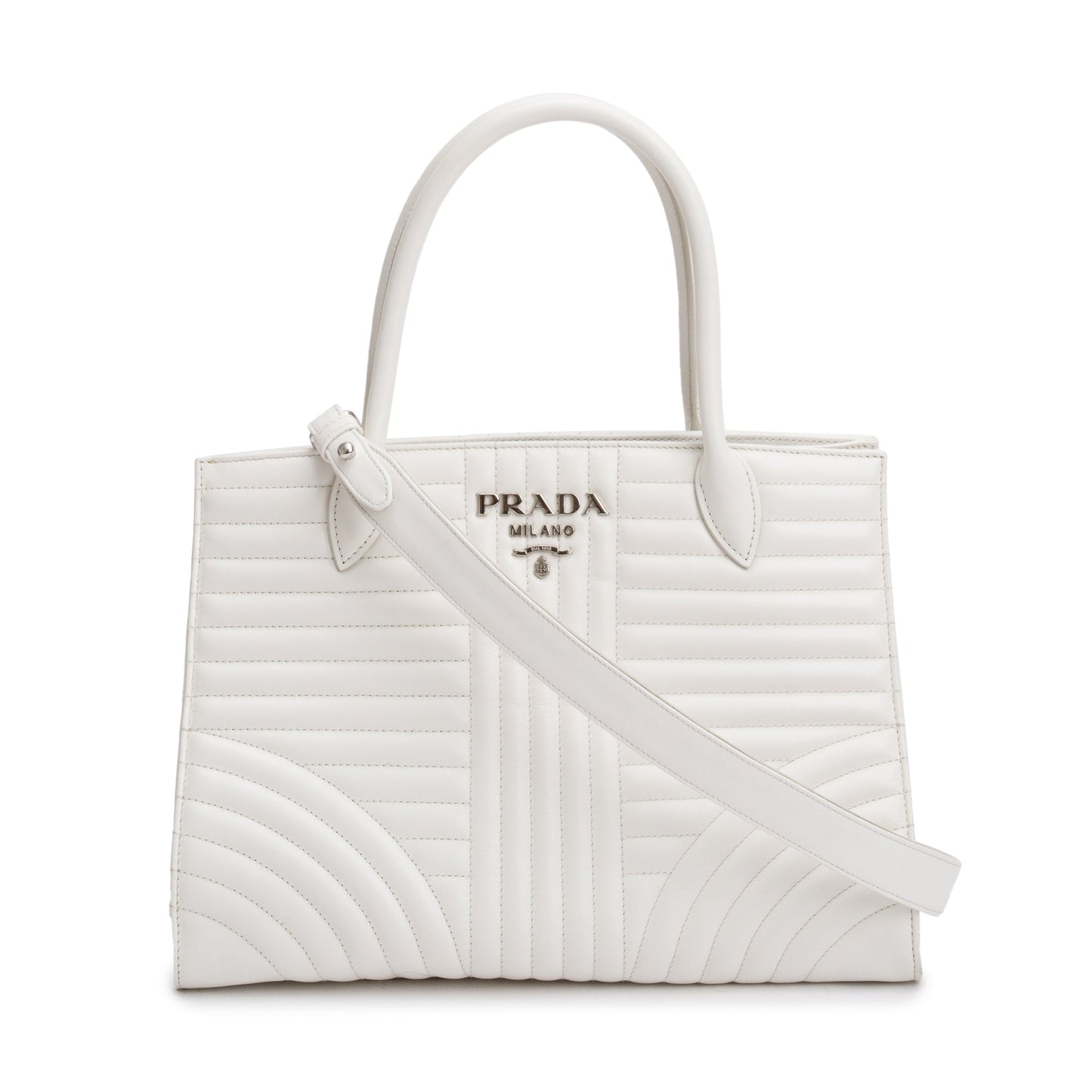 Prada White Soft Calf Impunture Diagramme Tote