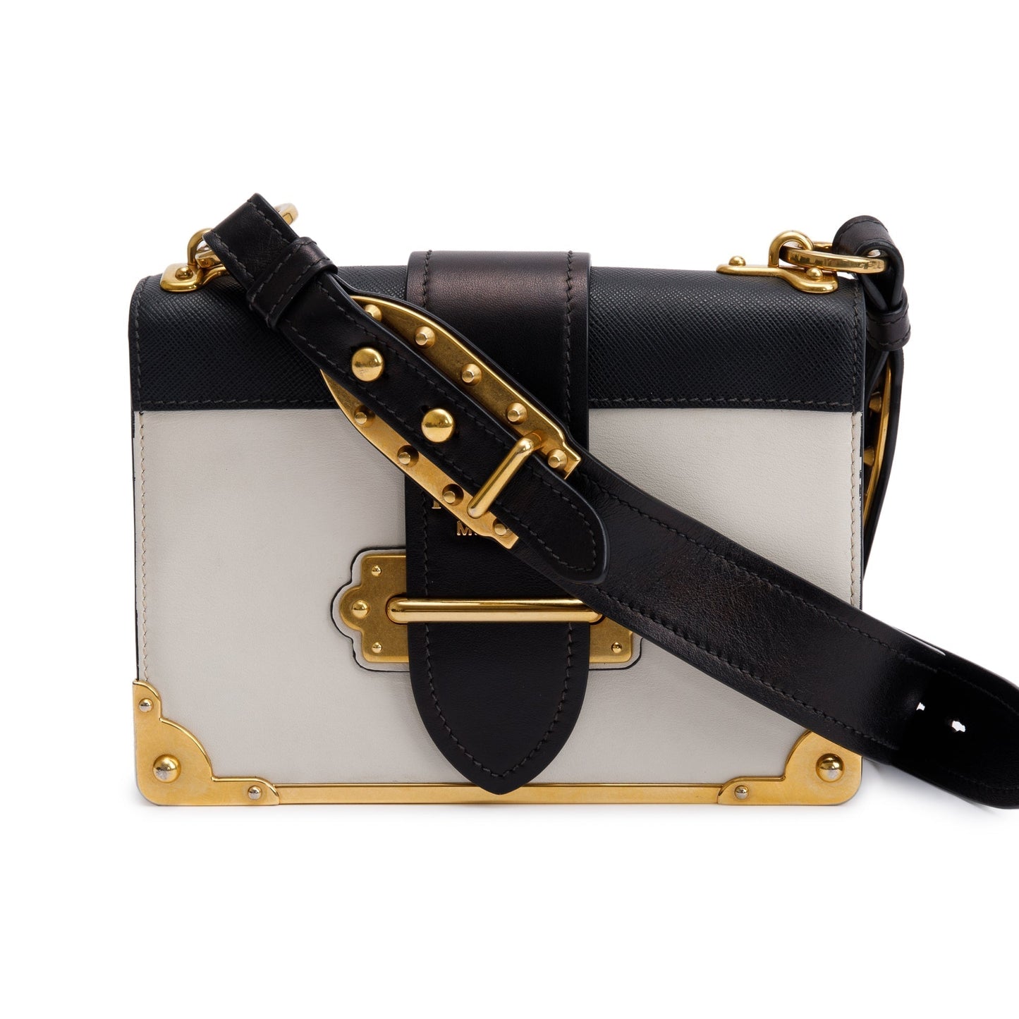 Prada White/Black City Calf Saffiano Cahier Bag