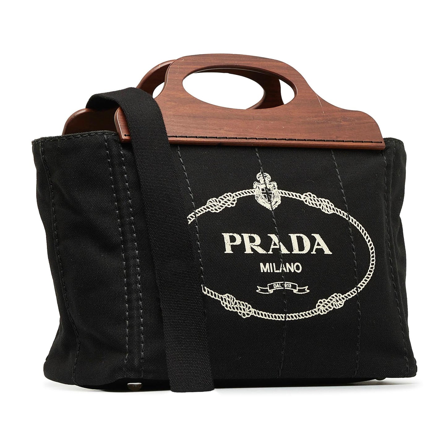 Prada Wood Handle Canapa Logo Satchel (SHG-MVwVck)