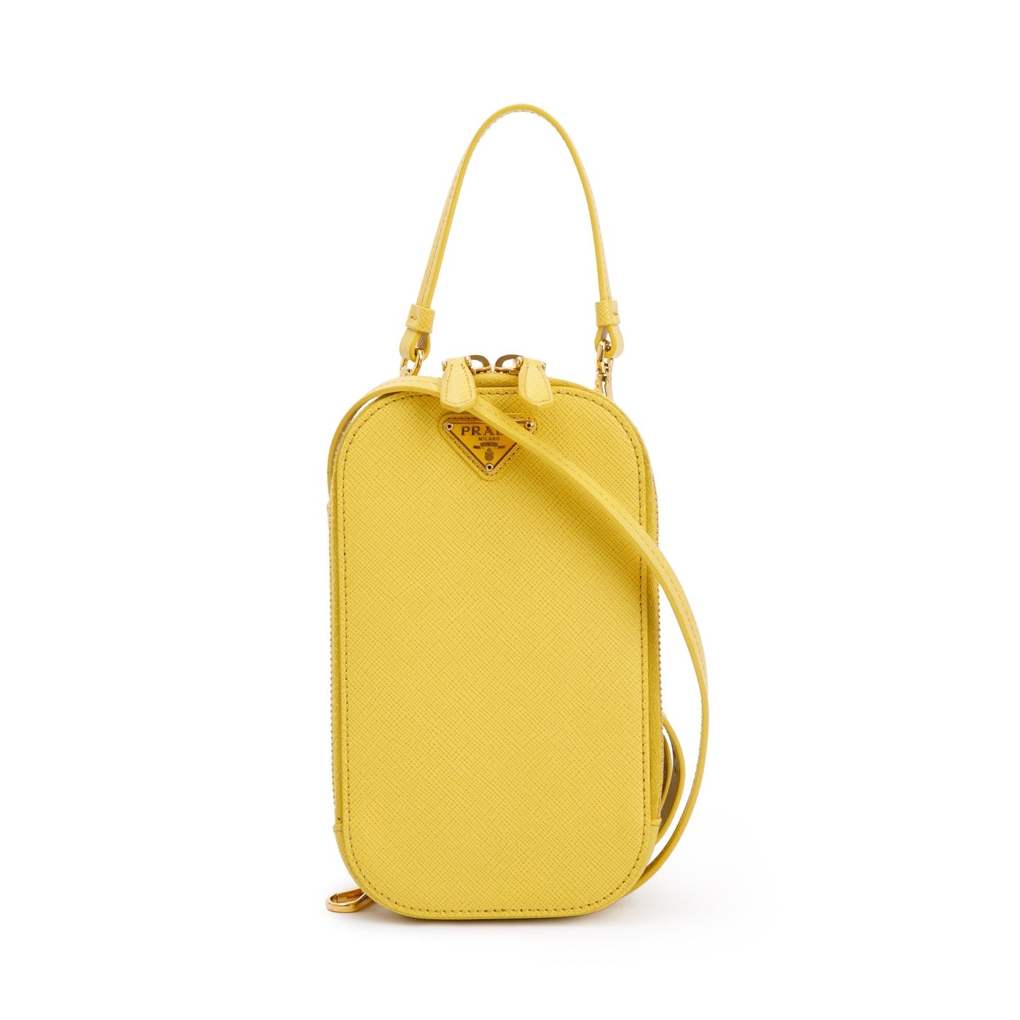Prada Yellow Saffiano Triangle Phone Bag