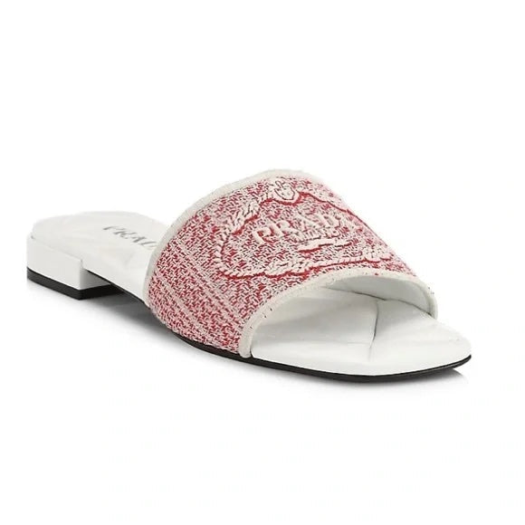 PRADA RICAMO JACQUARD EMBROIDERED SLIDES