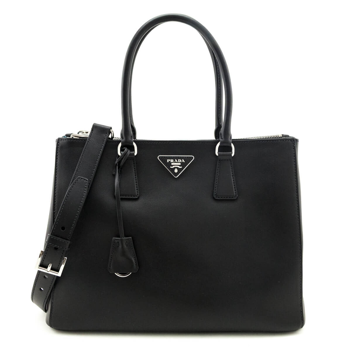 Prada Black City Calf Medium Galleria Double Zip Tote