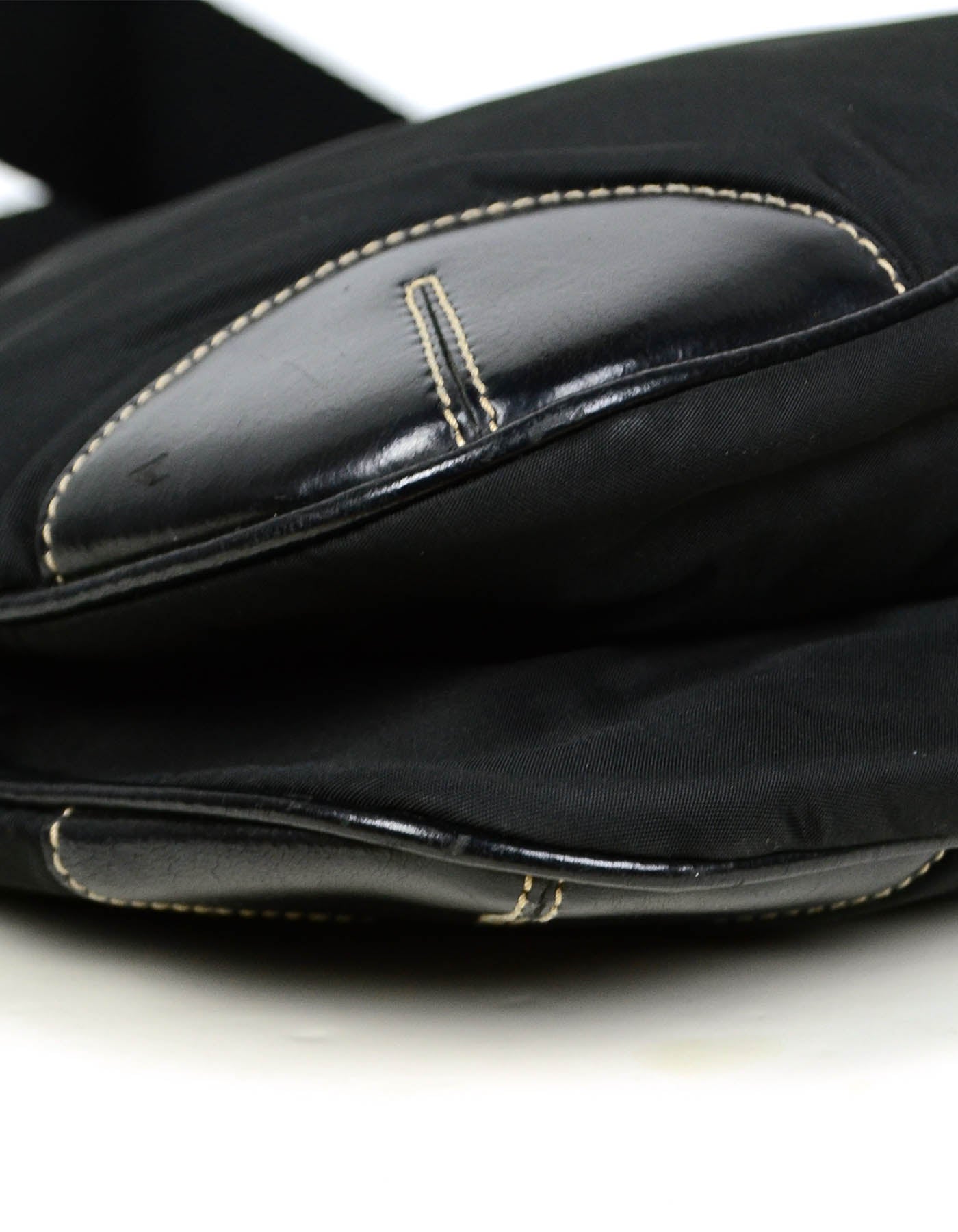 Prada Black Flat Tessuto Nylon Crossbody Bag w/ Leather Trim