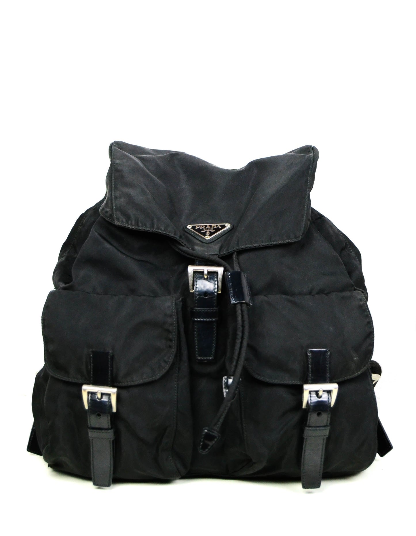 Prada Black Nylon Double Buckle Backpack Bag