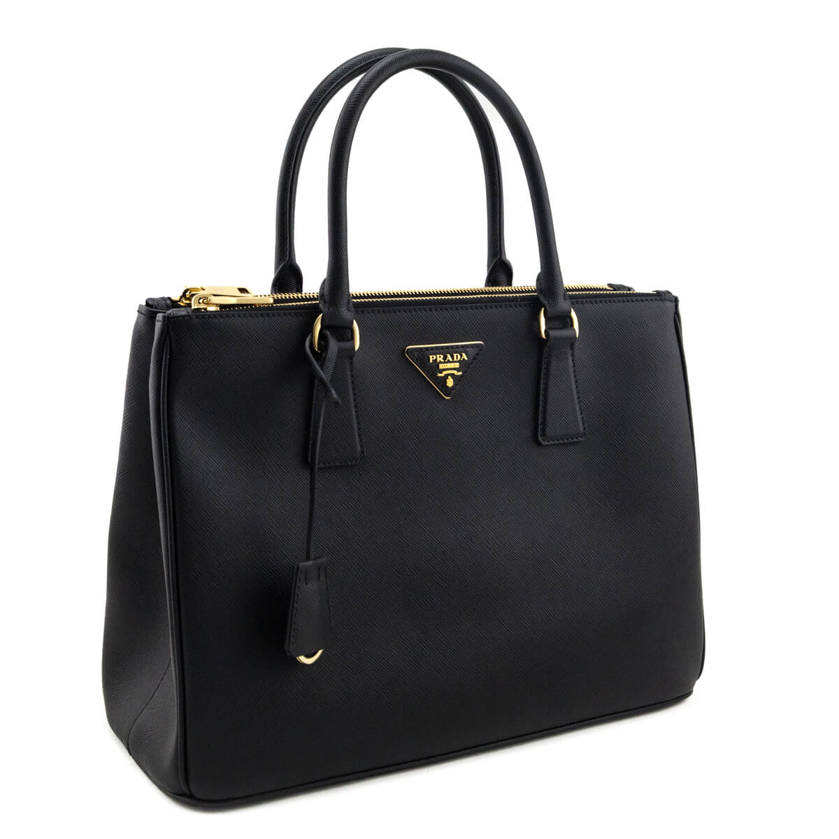 Prada Black Saffiano Lux Medium Galleria Double Zip Tote