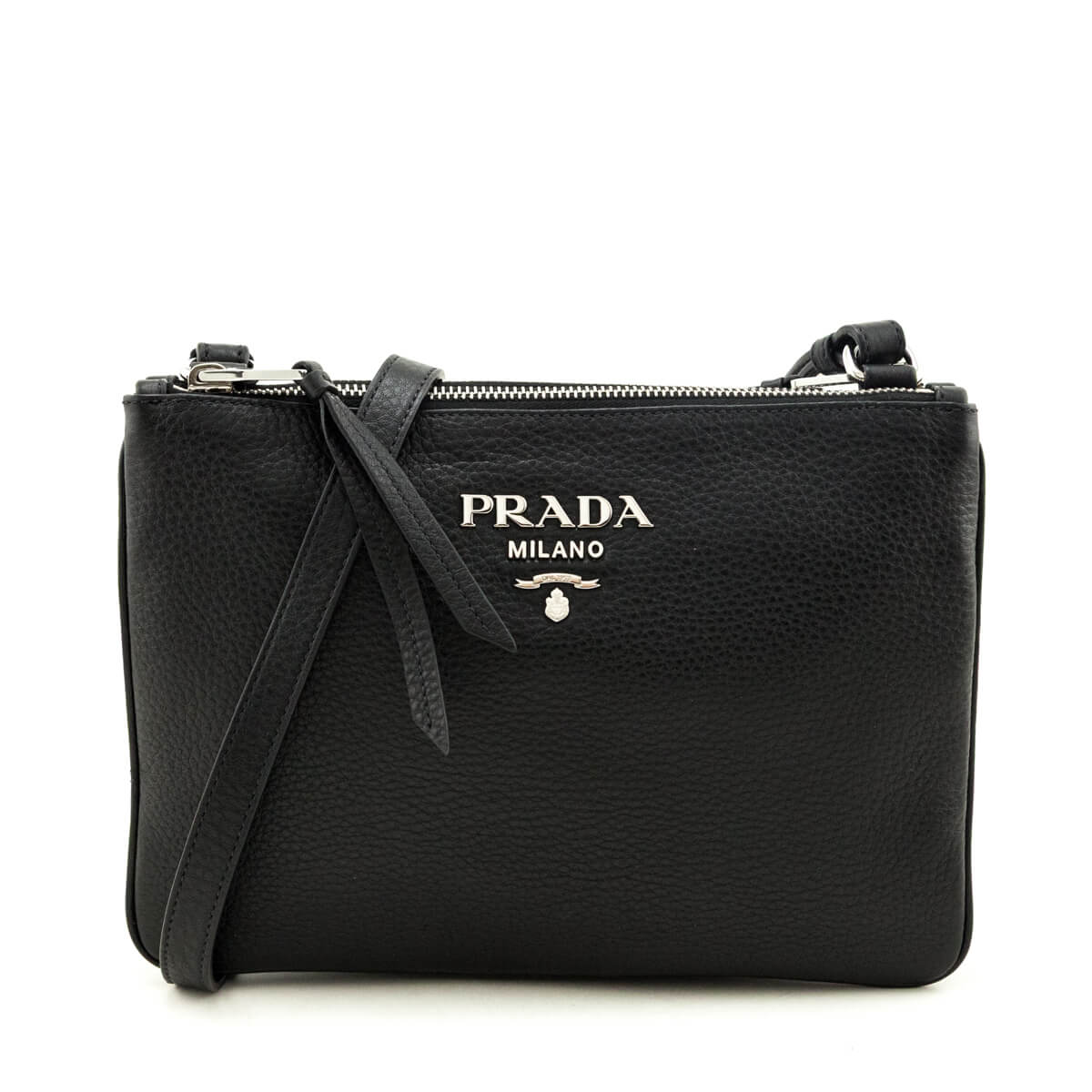Prada Black Vitello Phenix Double Zip Crossbody Bag