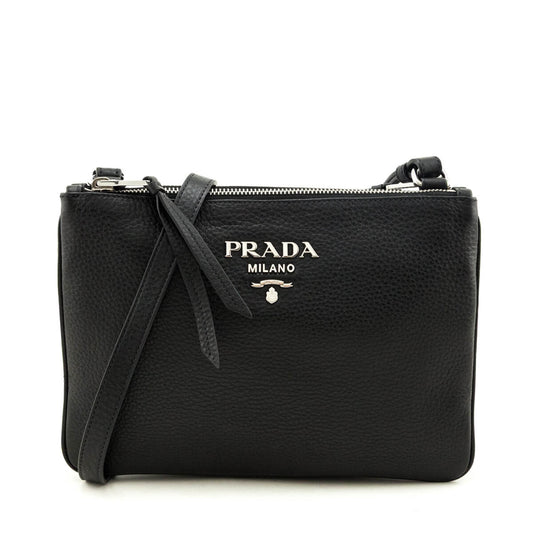 Prada Black Vitello Phenix Double Zip Crossbody Bag