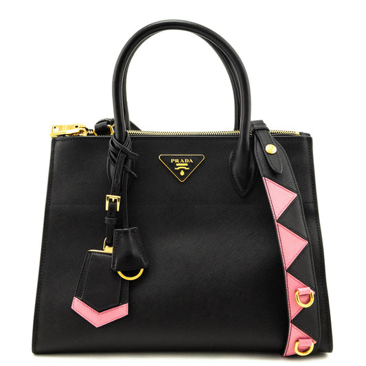 Prada Black & Begonia Saffiano & City Calfskin Greche Paradigme Bag