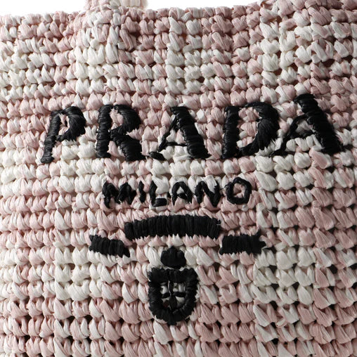 Prada Logo Tote Raffia Small
