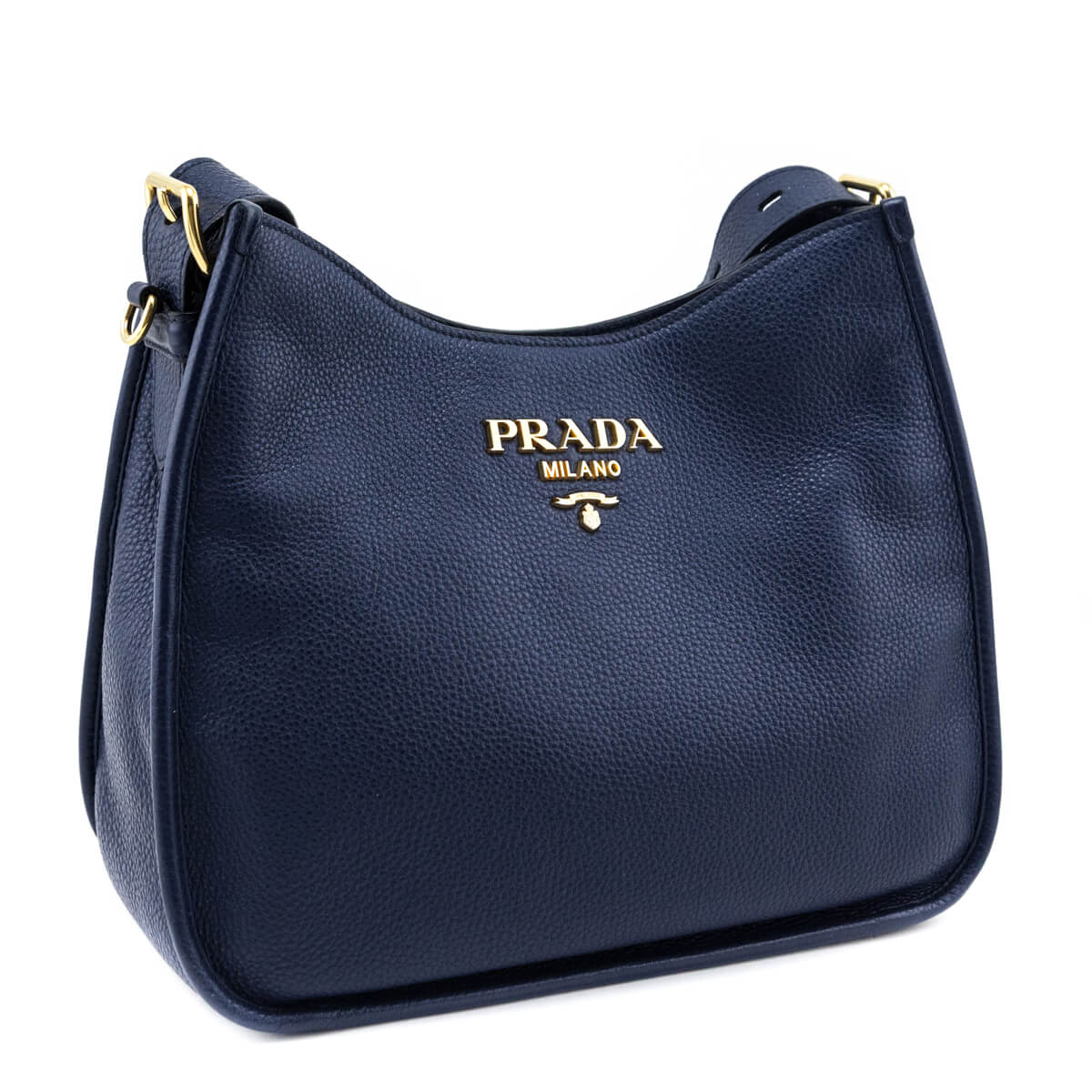 Prada Navy Vitello Daino Soft Hobo Messenger Bag