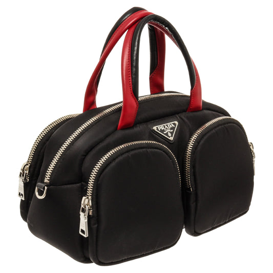 Prada Re-Edition Nylon Mini Bowling Bag Black & Red
