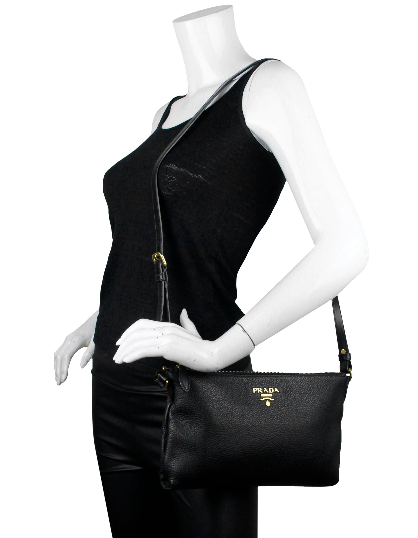 Prada Black Vitello Daino Leather Crossbody Bag