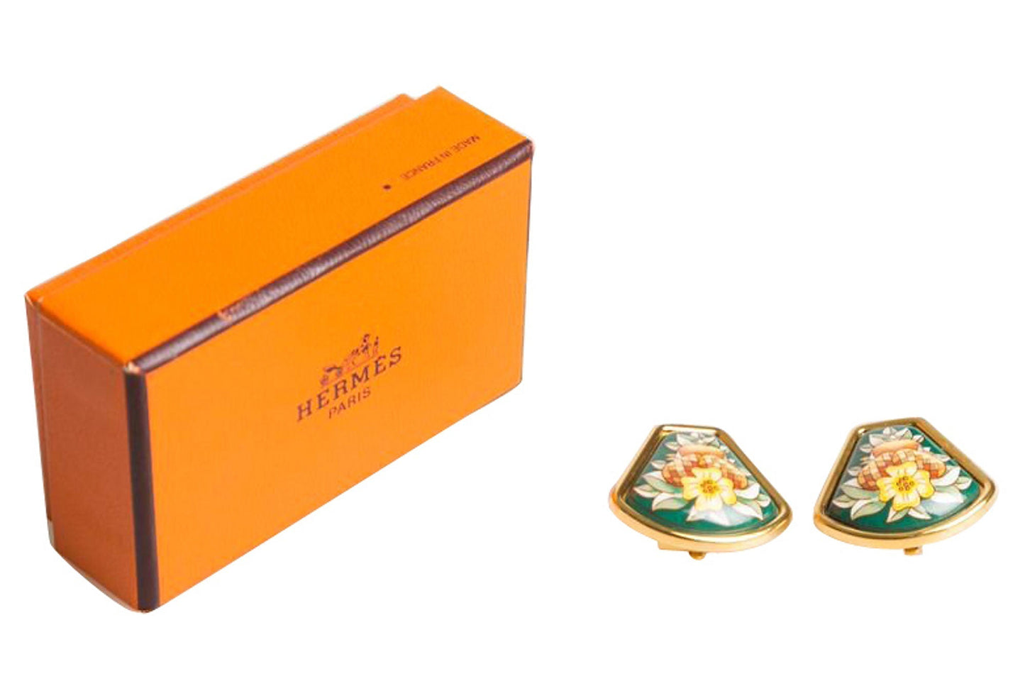 Hermes Green Bouquet Enamel Earrings