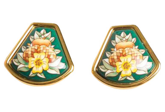 Hermes Green Bouquet Enamel Earrings