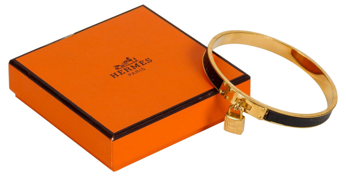 Hermes Black Lizard Cadena Bangle