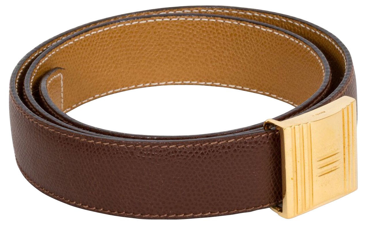 Hermes Brown & Gold Lock Reversible Belt