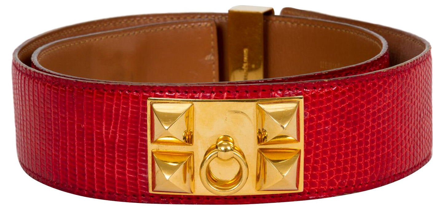 Hermes Red Collier De Chien Lizard Belt