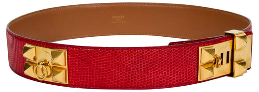 Hermes Red Collier De Chien Lizard Belt