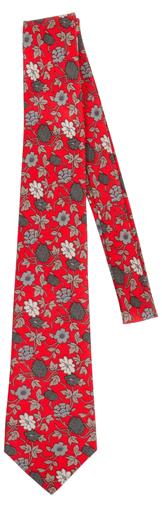 Hermes Red & Gray Flowers Tie