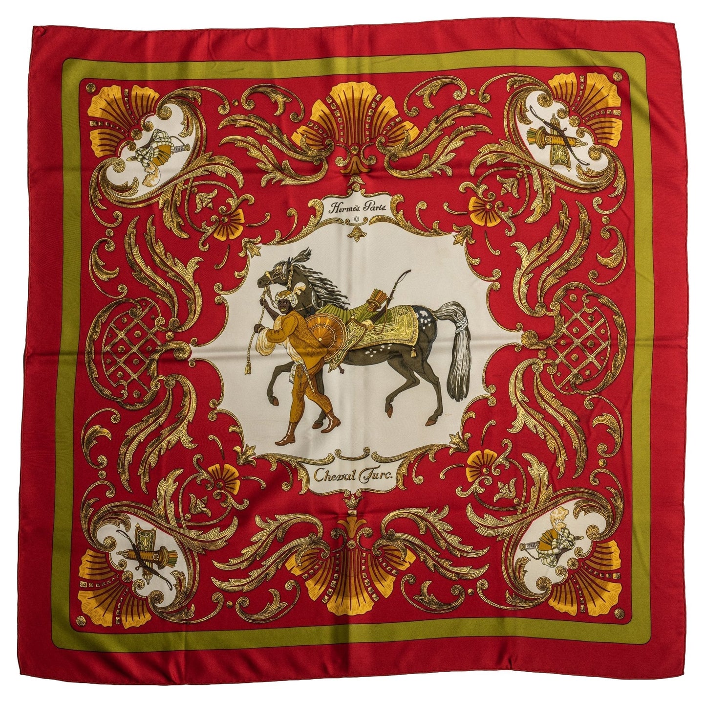 Hermes Red Silk Cheval Turc Scarf