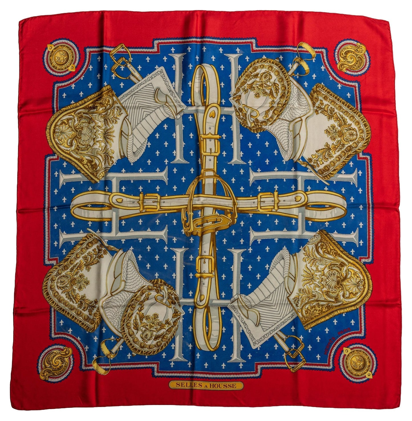 Hermes Red Silk Selles a Housse Scarf