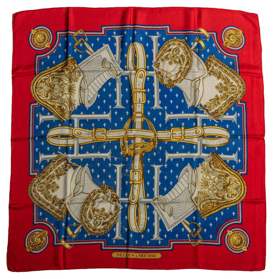 Hermes Red Silk Selles a Housse Scarf