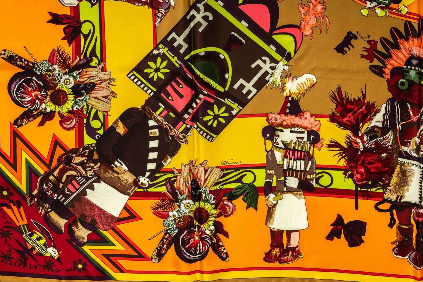Hermes Kachinas Scarf Yellow