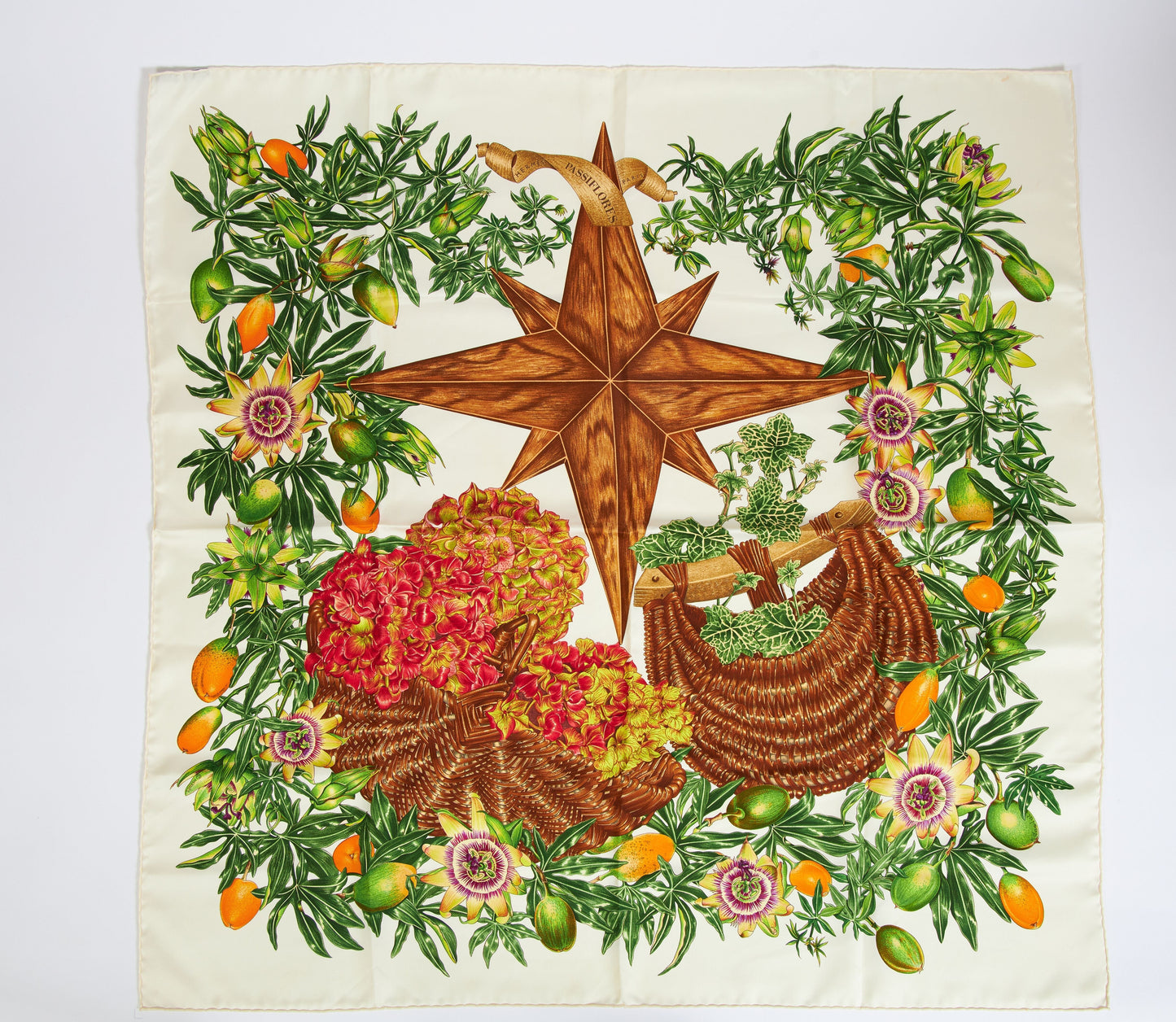 Hermes White Passiflores Scarf