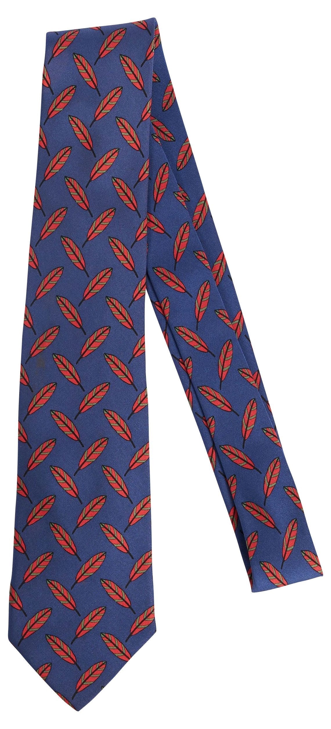 Hermes Navy Silk Feathers Tie