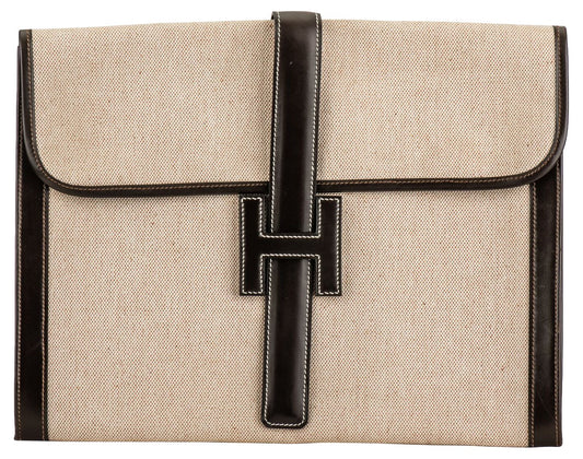 Hermes Jige Brown Toile Clutch