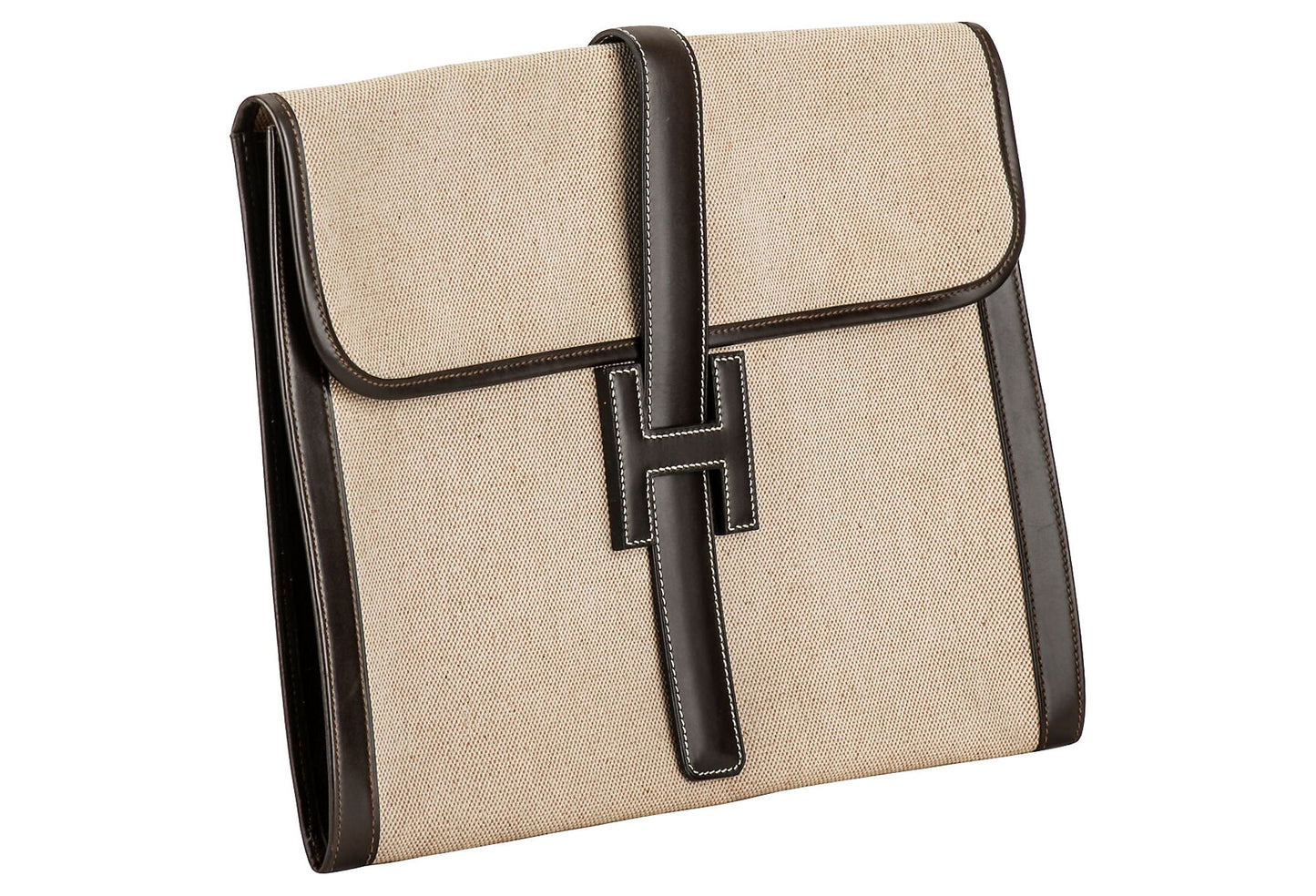 Hermes Jige Brown Toile Clutch