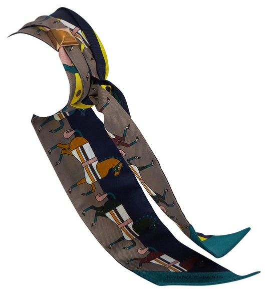 Hermes Dressage Horses Silk Twilly Scarf