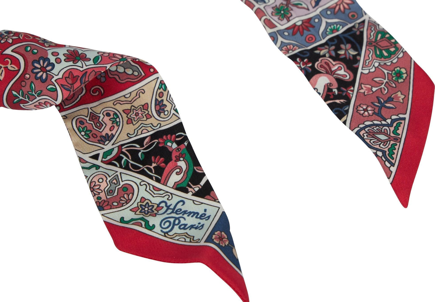 Hermes Red Paisley Silk Twilly Scarf