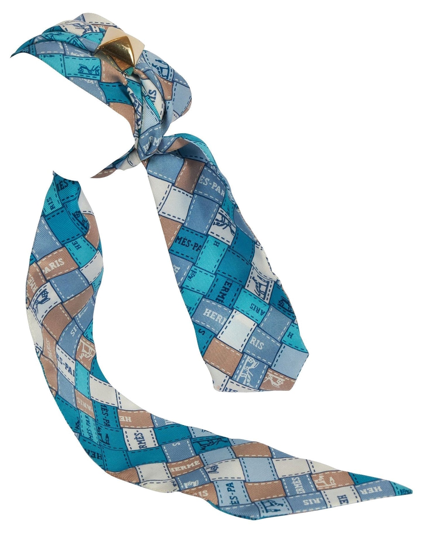 Hermes Blue Ribbons Silk Twilly Scarf