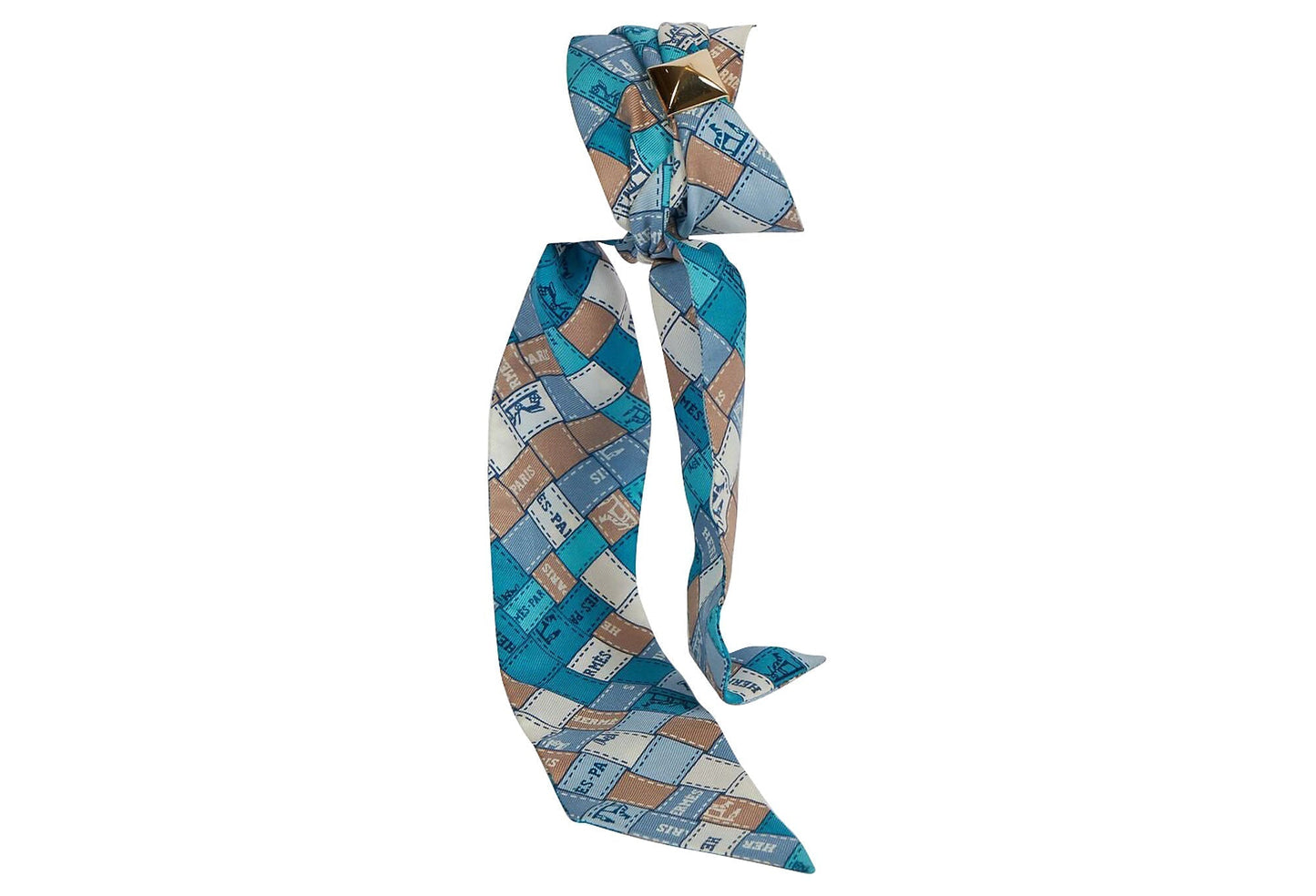 Hermes Blue Ribbons Silk Twilly Scarf