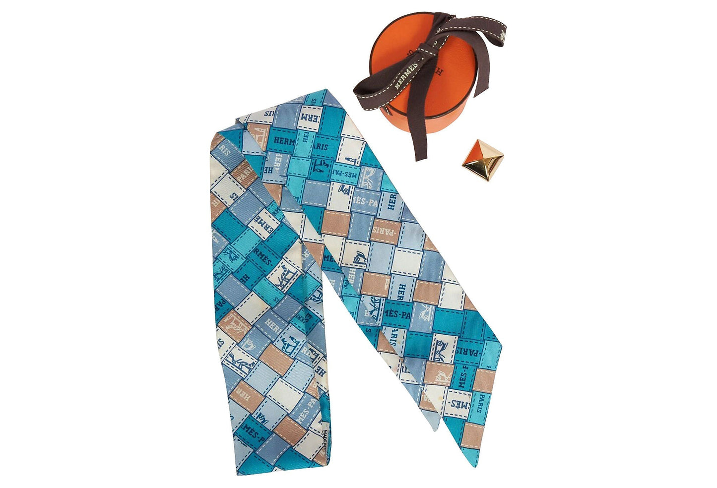 Hermes Blue Ribbons Silk Twilly Scarf