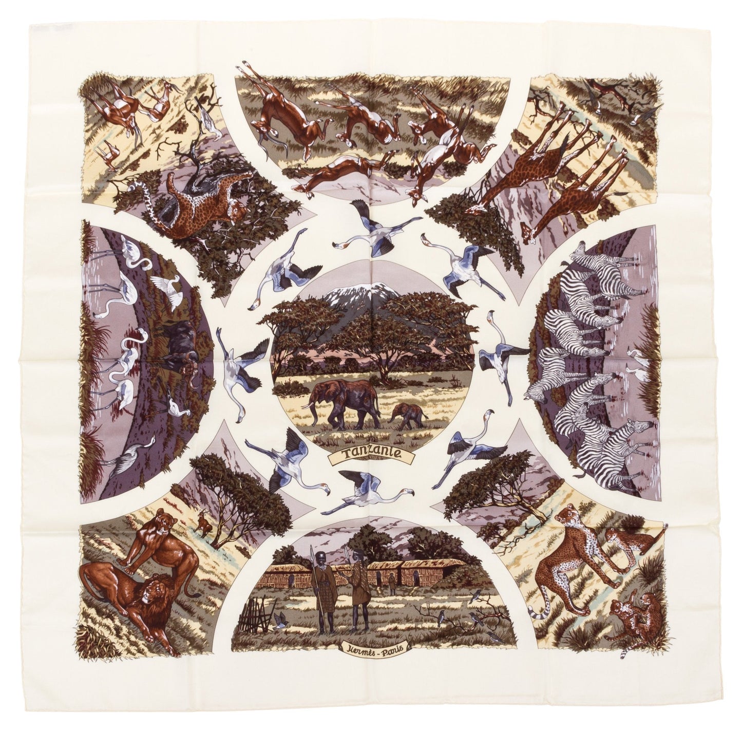 Hermes Cream Silk Tanzanie Scarf Dallet