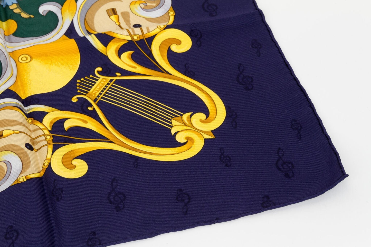 Hermes "Orgauphone" Blue Silk Scarf