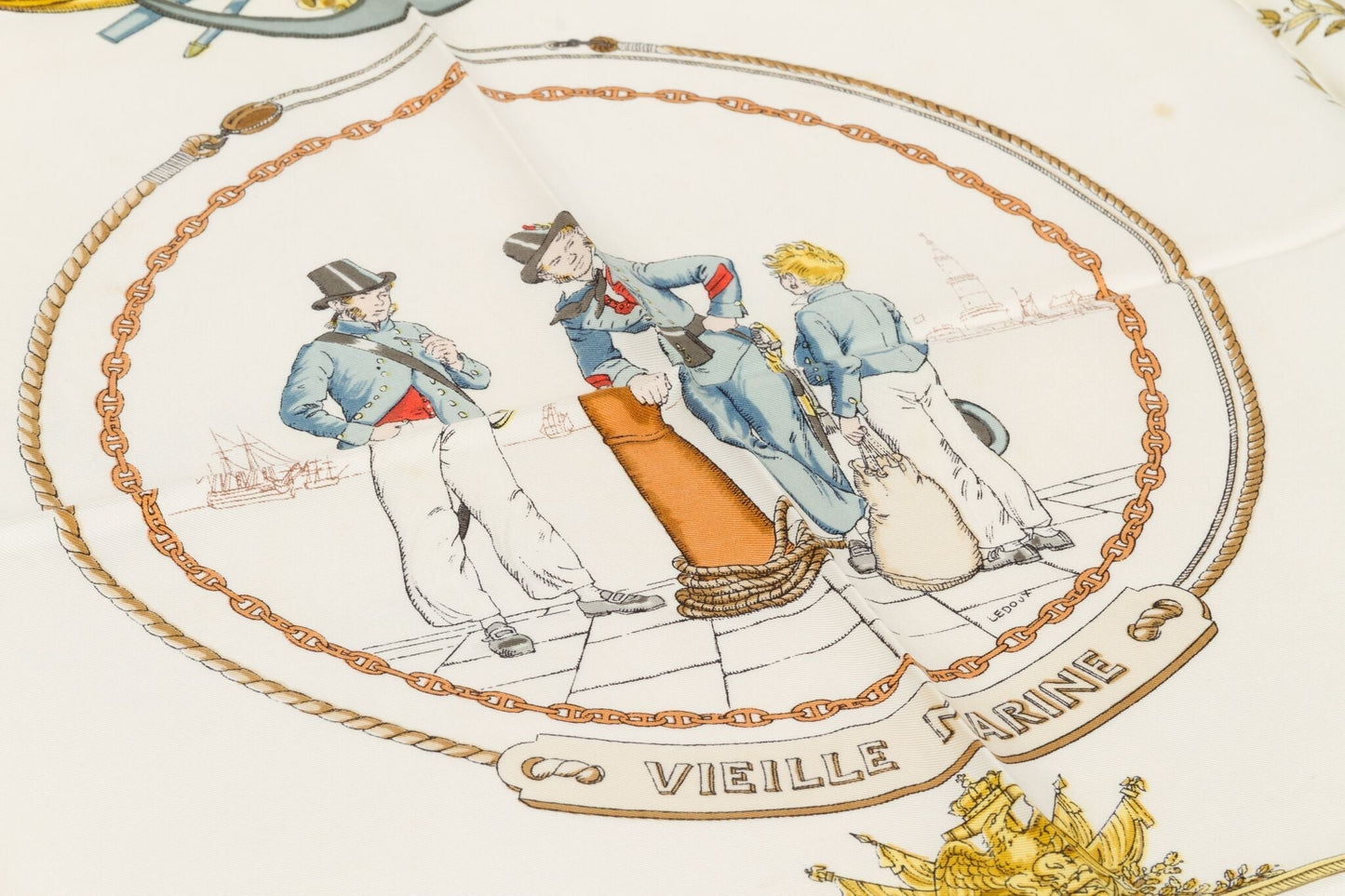 Hermes Blue Vieille Marine Silk Scarf