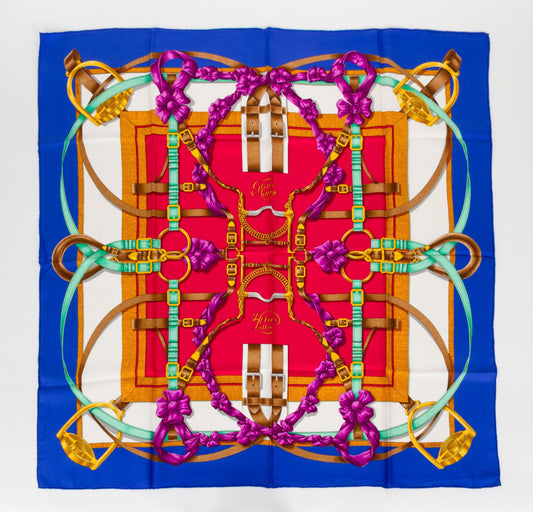 Hermes Blue "Grand Manege" Silk Scarf