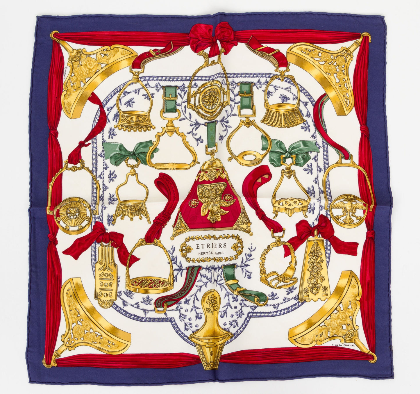 Hermes Etriers Blue Silk Pocket Scarf