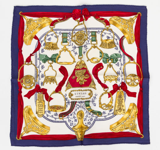 Hermes Etriers Blue Silk Pocket Scarf