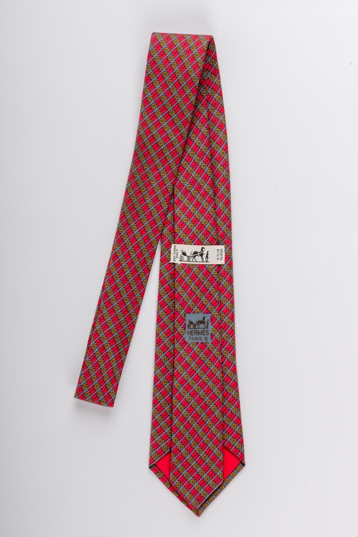 Hermes Hot Pink Geometric Silk Tie