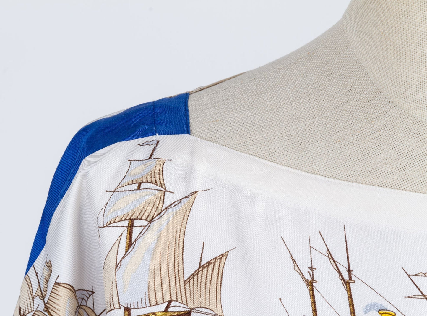 Hermes Vessels Silk Dress White/Blue