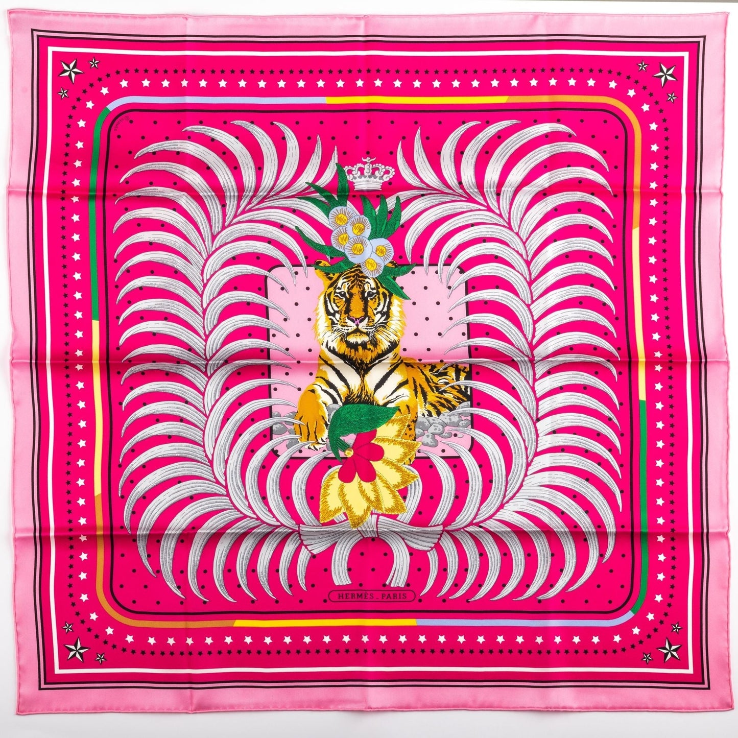 Hermes Imperial Tiger Fuchsia Silk Scarf