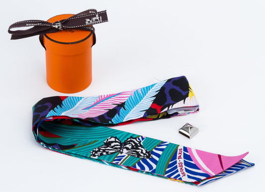 Hermes Feathers Silk Twilly Scarf
