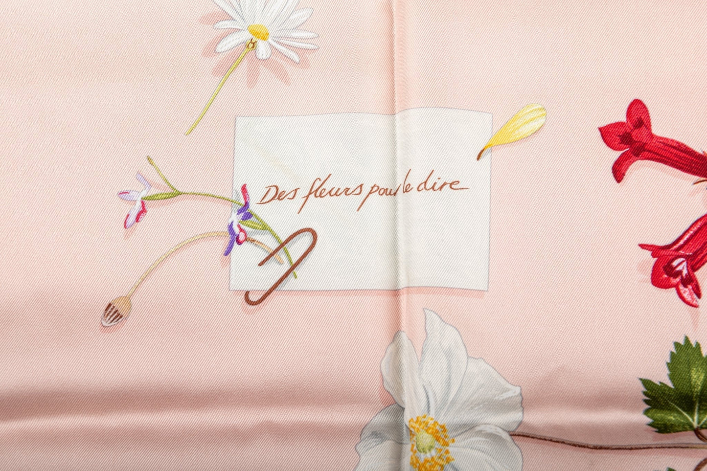 Hermes Pink Letters Flowers Silk Scarf